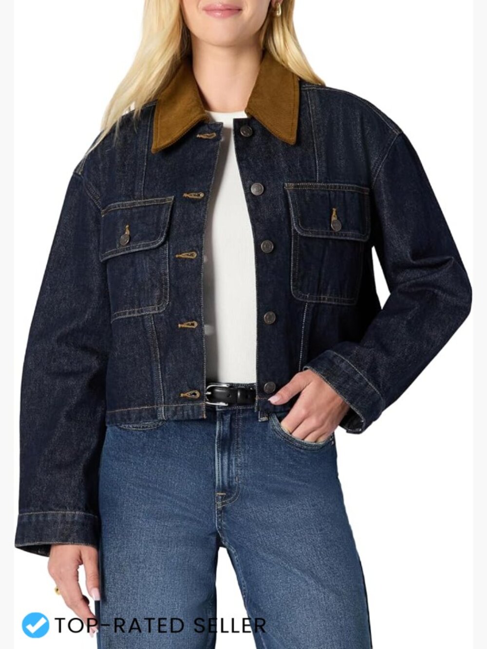 Oversized Cropped Denim Jacket Heavyweight Rigid Corduroy Collar Y2K Streetwear